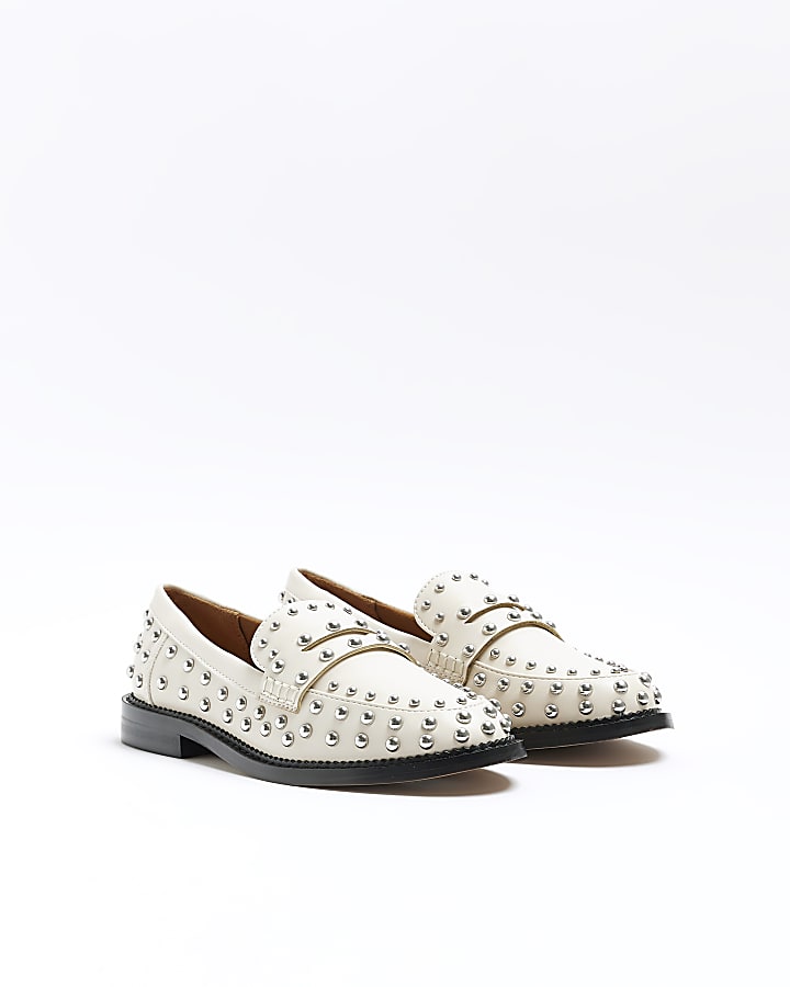 Cream studded loafers