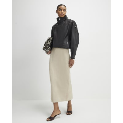 River Island Cream Suede Seam Detail Maxi Skirt