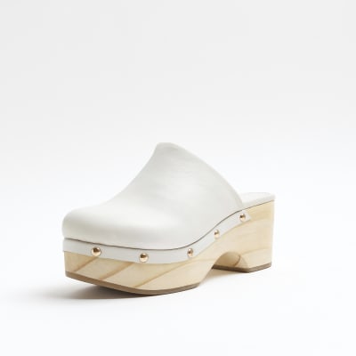 Cream suede studded chunky clogs shoes | River Island