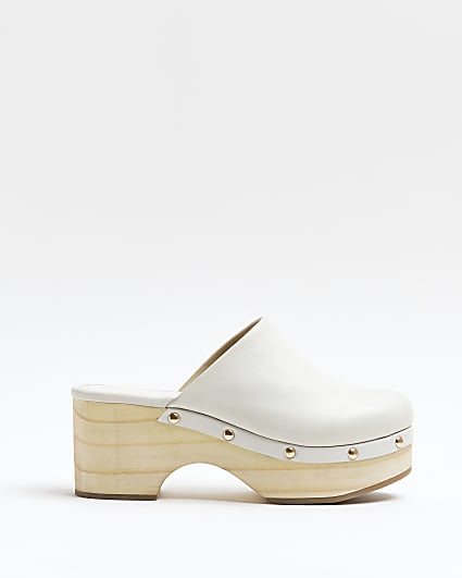 Cream suede studded chunky clogs shoes