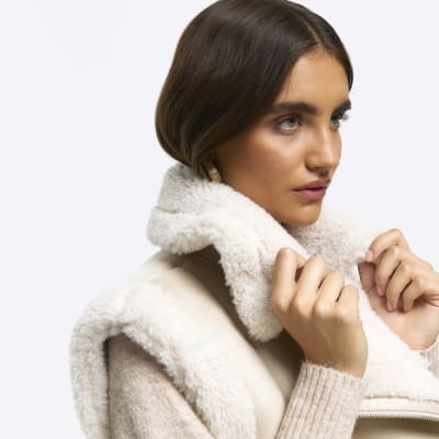 Cream suedette lining gilet River Island