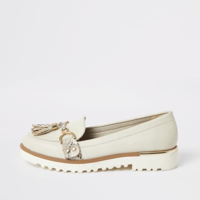 Cream tassel front chunky loafers | River Island