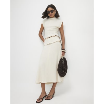 Cream Textured Full Skirt