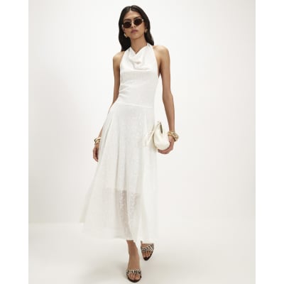 Textured Halter Neck Midi Dress