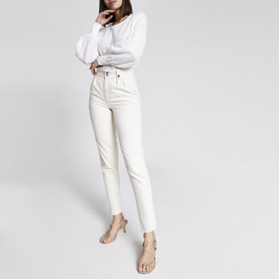 Cream textured puff sleeve sweatshirt