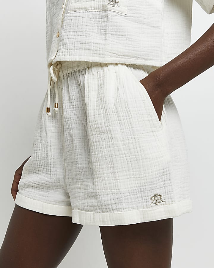 Cream textured shorts