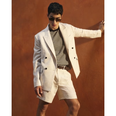 Cream Textured Suit Jacket