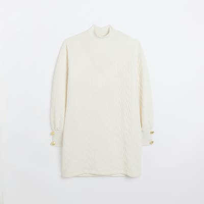 Cream turtleneck mini jumper dress