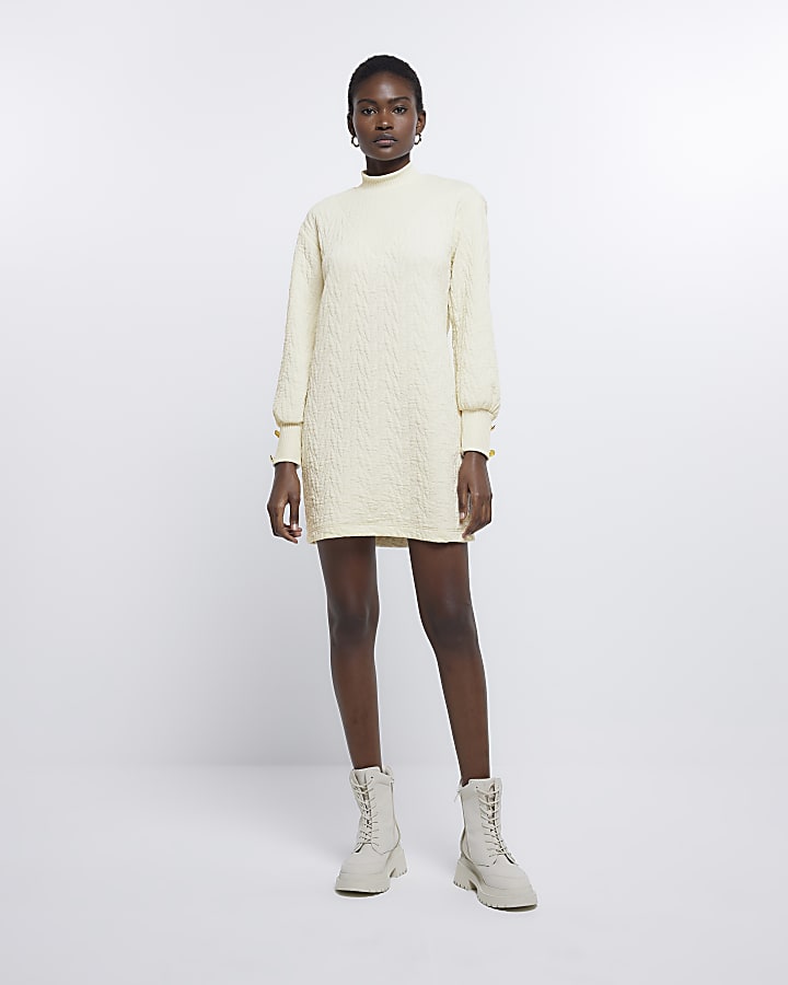 Cream turtleneck mini jumper dress