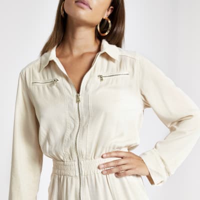 river island white utility dress