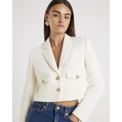 Cream Utility Cropped Blazer