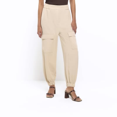 Cream utility cuffed cargo trousers River Island