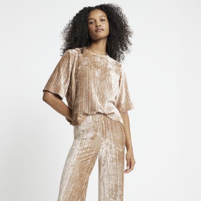 Cream Velvet Plisse T-shirt