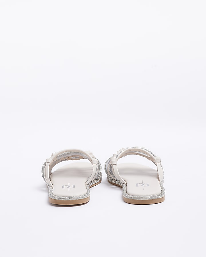 Cream Wide Embellished Sandals