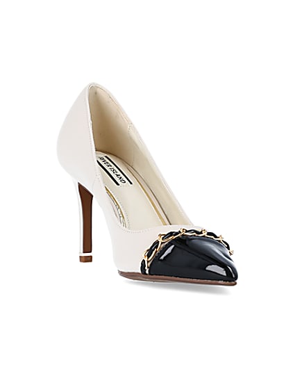 Cream wide fit chain heeled court shoes | River Island