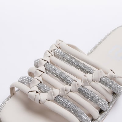 Cream Wide Fit Embellished Sliders
