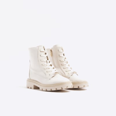 Cream wide fit lace up ankle boots River Island