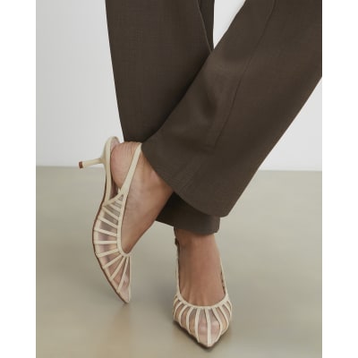 Cream Wide Fit Mesh Slingback Court Heels