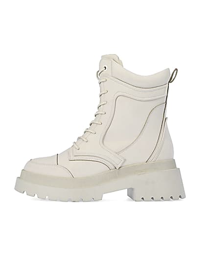 360 degree animation of product Cream wide fit padded biker ankle boots frame-3