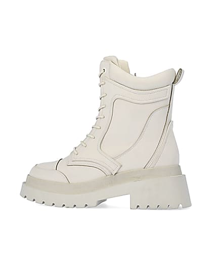 360 degree animation of product Cream wide fit padded biker ankle boots frame-4