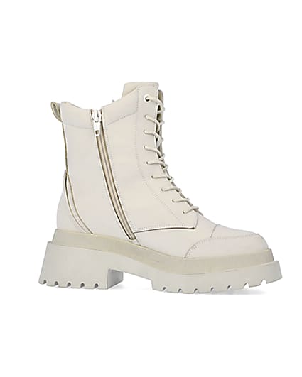 360 degree animation of product Cream wide fit padded biker ankle boots frame-16