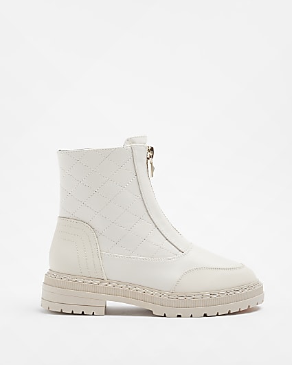 Cream wide fit quilted ankle boots