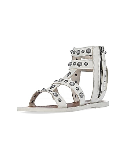 360 degree animation of product Cream wide fit studded gladiator sandals frame-0