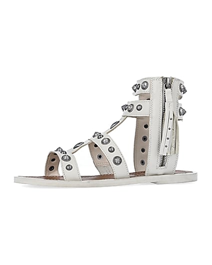 360 degree animation of product Cream wide fit studded gladiator sandals frame-2