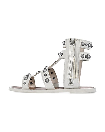 360 degree animation of product Cream wide fit studded gladiator sandals frame-4
