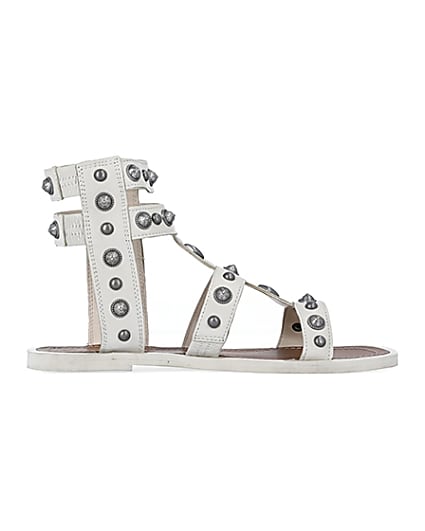 360 degree animation of product Cream wide fit studded gladiator sandals frame-15