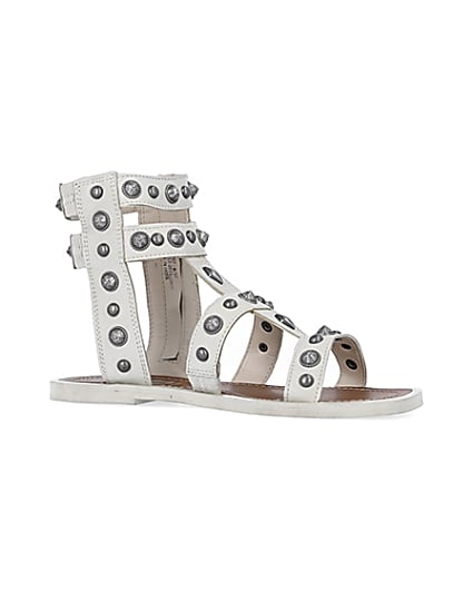 360 degree animation of product Cream wide fit studded gladiator sandals frame-17