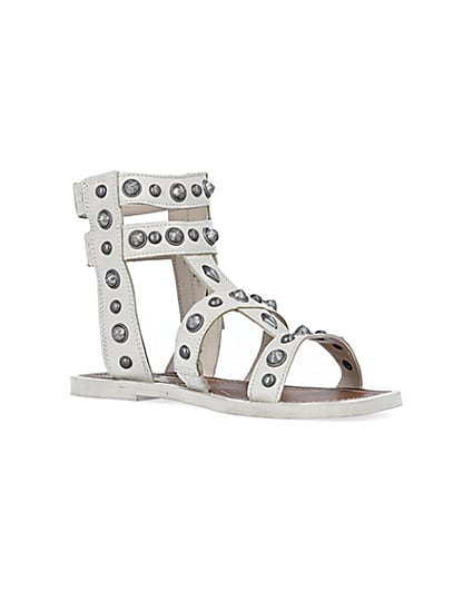 360 degree animation of product Cream wide fit studded gladiator sandals frame-18