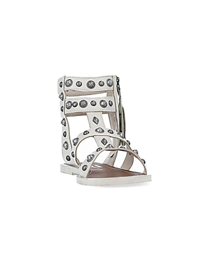 360 degree animation of product Cream wide fit studded gladiator sandals frame-20