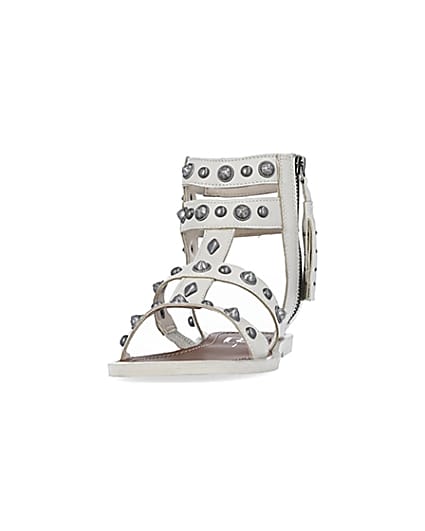 360 degree animation of product Cream wide fit studded gladiator sandals frame-22