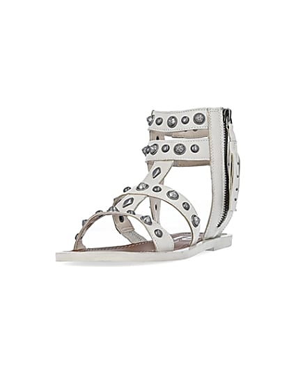 360 degree animation of product Cream wide fit studded gladiator sandals frame-23