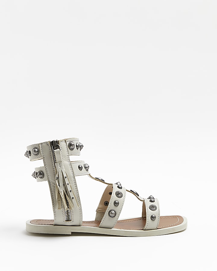 Cream wide fit studded gladiator sandals