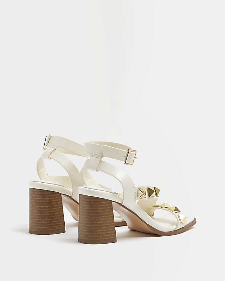 Cream wide fit studded heeled sandals