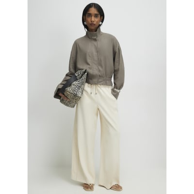 Cream Wide Leg Drawstring Smart Joggers