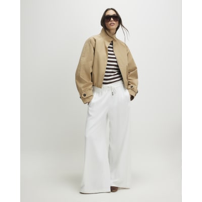 Cream Wide Leg Drawstring Tailored Joggers