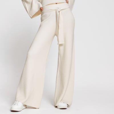 Cream wide leg smart lounge trousers | River Island