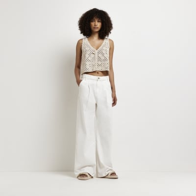 cream wide leg trousers