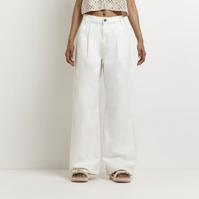 cream wide leg trousers