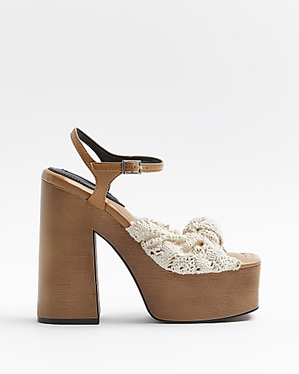 Cream wooden platform heeled sandals