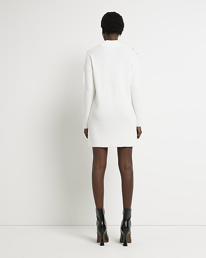 Cream wool long sleeve jumper mini dress