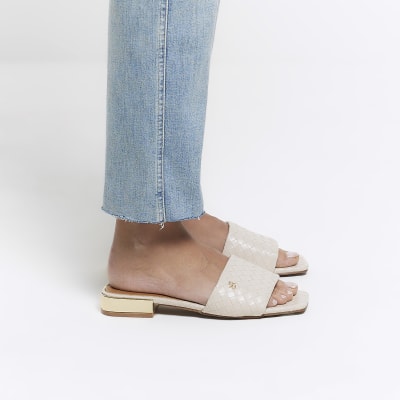 Cream woven flat sandals | River Island