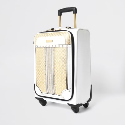 Cream woven monogram print suitcase