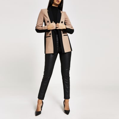 Dark beige colour blocked blazer