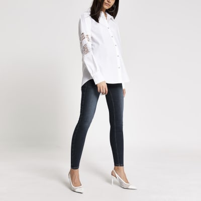 Dark blue Amelie overbump maternity jeans