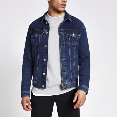 jean jacket men dark blue