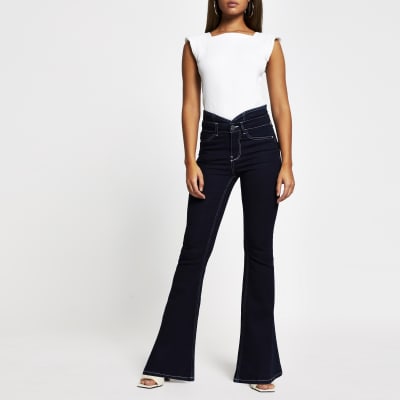 dark blue flare pants